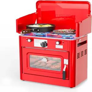 프로판 오븐이 포함된 ROVSUN 2in1 캠핑 스토브 오토 점화 및 온도계가 휴대용 2 버너 야외 오븐 콤보로