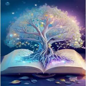 Ecdivj 다이아몬드 페인팅 키트 트리 5D 화이트 아트 DIY 풀 드릴 보석 공예 홈 월 장식 12x16인치