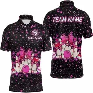 맞춤형 핑크 테마 발레타인 볼링 팀 셔츠 폴로 남녀 1/4 집 저지 리그
