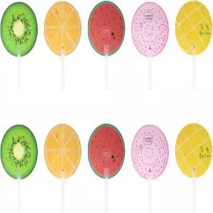 혼베이 10PCS 플라스틱 원형 휴대용 선풍기 귀여운 과일 패턴 포켓 여름 장식용 중국 스타일 춤 공연 소품