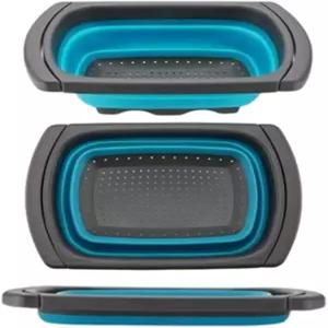 확장 가능한 손잡이가 있는 접이식 콜랜더 스트레이너 주방용 싱크대 야채/과일 위 용량 6쿼트파란색