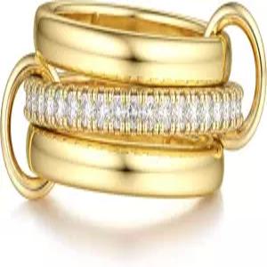 파티소르나 여성용 금 스택 가능 링 18K 도금 연동 세트 실버 골드 혼합 금속 멀티 명세서 엄지 큐빅