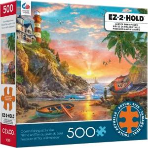 Ceaco EZ2Hold 도미닉 데이비슨 일출 시 바다 낚시 500피스 직소 퍼즐 게임 나이트에 완벽한 도전 완성된