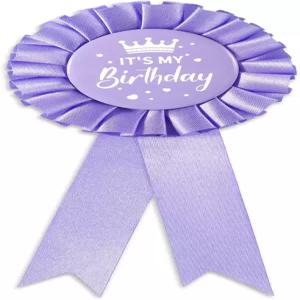 생일 리본 배지 브로치 퍼플 패브릭 코사지 새틴 양철판 핀 여아 남성 파티 장식 선물 파티용