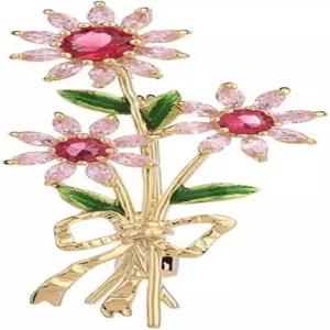 14K 골드 데이지 브로치와 크리스탈 인레이 브라이트 부케 플라워 브로치 특별한 날에 이상적인 선물