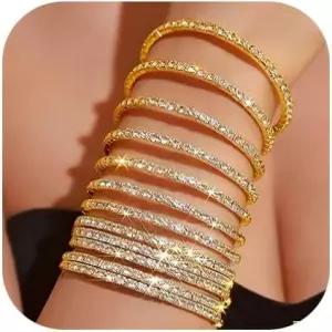 여성용 모이쥬 라인스톤 팔찌 세트 반짝이는 크리스탈 스트레치 웨딩 파티 주얼리