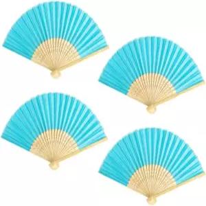 결혼식 파티 교회 축제 가정 및 DIY 장식을 위한 휴대용 종이와 대나무 접이식 선풍기 4개 팩파란색