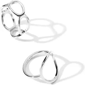 여성용 NVWAROCK 2PCS 서클 명세서 반지 세트 14K 골드 도금 심플 링크 체인 너클 스태킹 밴드 및 실버