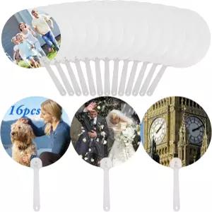 16PCS 양면 승화 팬 블랭크 6.88인치 사각형 휴대용 선풍기교회 결혼식 파티 선호라운드 핸드헬드