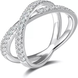 AGVANA 0.42 Ct. Tw. 랩 그로운 다이아몬드 레이디스 이터널 크리스 크로스 밴드 링 스털링 실버 약속 약혼