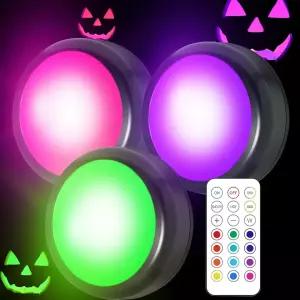 무티 컬러 호박 조명 리모컨과 타이머가 있는 할로윈 리드 색상 변경 블랙 퍽 잭오랜턴 크리스마스 장식을