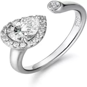 여성용 FWM 모이사나이트 및 에메랄드 헤일로 링 조절 가능한 약혼 오픈 골드 도금이 된 솔리드 스털링