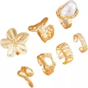 QiaTsed 청키 골드 반지 여성용 스태커블 성명서 변색되지 않는 바로크 진주 이상적인 보석 선물