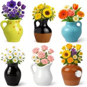 냉장고용 Juome 미니 꽃병 자석 꽃 식물용 6PCS 귀여운 작은 세라믹 냉장고 주방 사물함 사무실 장식용 3D