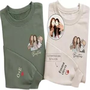 비올라바 커스텀 자수 커플 스웨트셔츠 맞춤형 텍스트 또는 날짜 그와 그녀의 풀오버 매칭 선물