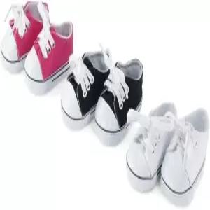 에밀리 로즈 18인치 인형 캔버스 스니커즈 3팩 - 핑크 화이트 블랙 테니스화 액세서리 선물 세트 아메리칸