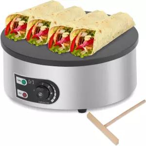 16인치 상업용 전기 크레페 메이커 팬케이크 그리들 1500W 논스틱 플레이트 스테인리스 스틸 원형 베이스