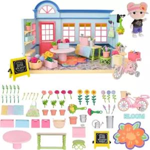 블룸 플라워 샵의 꿀벌 에이커 미니어처 인형 피규어가 있는 완전한 인형의 집 59피스