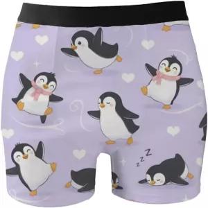 남성용 드라이 핏 속옷 카툰 펭귄 패턴 복서 브 짧은 다리 수면 러닝 쿨링