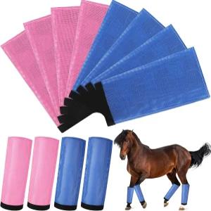 말 통기성 메시 부츠를 위한 8가지 플라이 부츠 세트 다리 방지용 느슨한 랩 조절 가능 파리와 모기 물림을