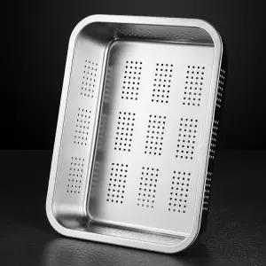 타공 스테인리스 배수 대형 업소용 물빠짐 스틸 바구니 사각