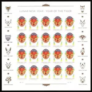 USPS 중국 설날 호랑이의 해 20장 우표 영원한 2022 스콧 5662