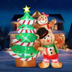 조이안 7피트 크리스마스 풍선 야외 장식 트리 진저브레드 맨 패밀리 블로우 업 야드 실내 잔디밭 현관