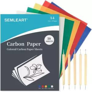 SEMLEART 탄소 전사 용지 세트 빨간색 노란색 파란색 녹색 흰색 9x11인치 흑연 50매 나무 종이 캔버스용