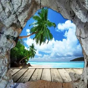 YTTBDBD 오션 코코넛 트리 3D 벽 벽화 써니 비치 벽지 스토어프론트 레스토랑 뷰티 살롱 호텔 거실 장식용