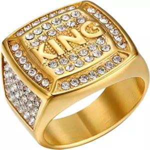 로펀 남성 펑크 킹 반지 스테인리스 스틸 CZ 스톤 시그넷 바이커 밴드 주얼리 선물