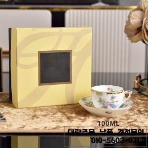 가정용 세라믹 컵과 받침 세트 정원 꽃무늬 커피잔 애프터눈 티 모카 연회용 주방용품 100ML