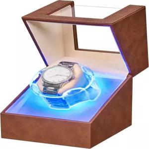 자동 시계 조용한 모터 유연한 베개 4가지 모드 와인더 박스 배터리 또는 타입C 어댑터 브라운 UJWW006Z용