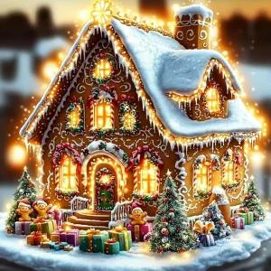 진칭 진저브레드 하우스 크로스 스티치 키트 11CT 사전 인쇄된 실과 바늘이 있는 35x35cm 원단후프 필요