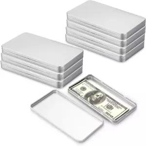 Hipiwe 8팩 금속 직사각형 현금 상자 뚜껑 화폐 트레이 실버 머니 홀더 정리함 코인 주얼리 스탬프 달러