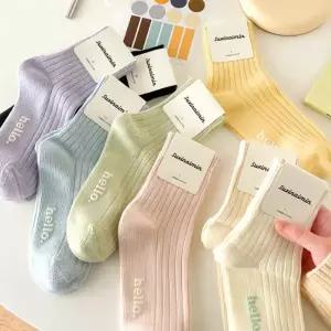 여성 성인 학생 헬로세로줄 사계절 컬러 장목양말