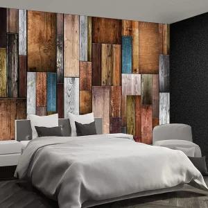 YhLHDzbbb 컬러 나무 보드 3D 벽 벽화 허름한 레트로 필 및 스틱 벽지 탈착식 포스터 스티커 침실 거실