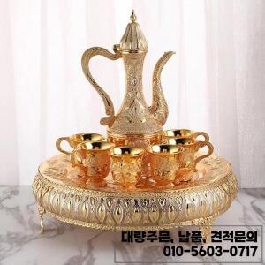 터키식 커피포트 세트 티팟 6개 컵 가정용 차 서빙 (침실 휴일 식탁 거실용)