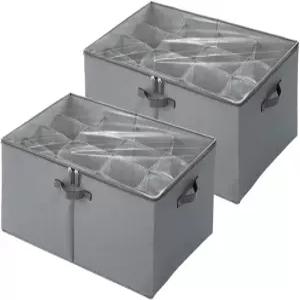 옷장용 플럼진 16셀 신발 정리함 2팩 투명 커버가 있는 대형 접이식 패브릭 큐브 보관함 최대 1632켤레