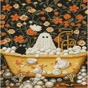 젠칭 할로윈 욕조 고스트 크로스 스티치 키트 11CT 사전 인쇄 30x40cm 원단 실 바늘 포함 후프/가위