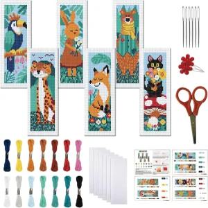 FREEBLOSS 6 세트 크로스 스티치 북마크 키트 스탬프 11CT 자수 성인 초보자용 숲 동물 패턴