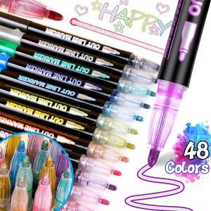 더블 라인 아트 펜 마커 세트 슈퍼 스퀴글스 펜 매직 글리터 드로잉 DIY 그래피티 형광펜