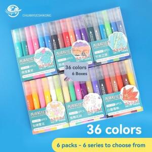 6가지 색상 아크릴 마커 페인트 펜 소프트 브러시 팁 방수 잉크 종이 바위 고무 도자기 목재 유리 등에 쓰