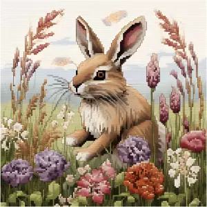 51buyoutgo 11CT 스탬프 크로스 스티치 키트 14x14 초급 자수 키트에 재미있는 세탁이 가능한 동물 토끼