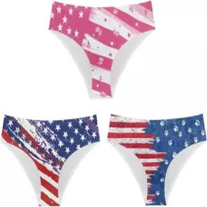 게쿠코리 미국 국기 비키니 여성용 패트리어티 힙스터 팬티 소프트 스트레치 여성