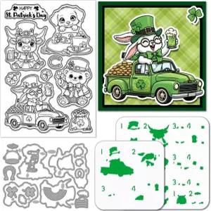 글로블랜드 세인트 패트릭의 날 동물 클리어 실리콘 스탬프 금속 개 곰 토끼 절단 다이 클로버 펫 페인팅