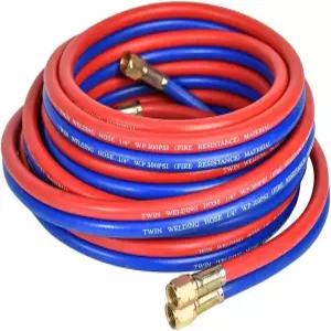 산소 아세틸렌 호스 25FT 300PSI 1/4 트윈 용접 토치 9/16 18 B 피팅 옥시 절단 산업25FT