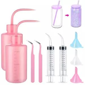 글리터 스노우 글로브 텀블러 용품 9개 컵 제작 용품용 플라스틱 압착 병 작은 깔때기 핀셋 구부러진