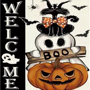 성인 초보자를 위한 할로윈 스탬프 크로스 스티치 키트 블랙 캣 펌킨 인쇄 패턴 치수 니들포인트 아트 공예