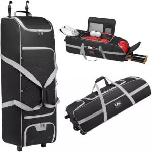 바퀴 달린 크신스백 야구 포수 기어백 39인치 롤링 장비 가방에 배트 4개 헬멧 장갑 소프트볼 가방펜스 훅