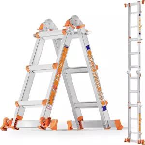 레벨리브 11피트 연장 사다리 스태빌라이저 바와 바퀴가 있는 프레임 3단계 330파운드 하중 다중 위치 홈